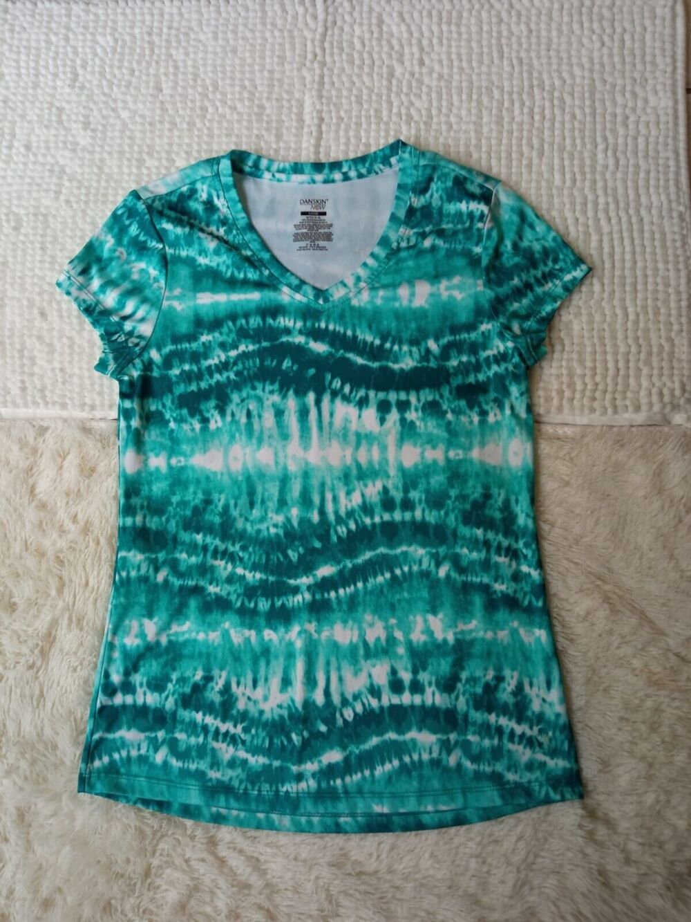 Danskin Now Women's T-Shirt Green/White Tie Dye Size Small